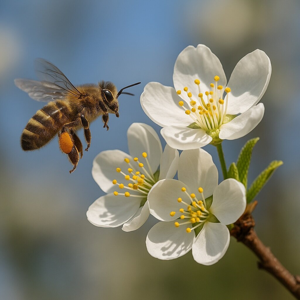 Pszczoła zbierająca pyłek z kwiatów